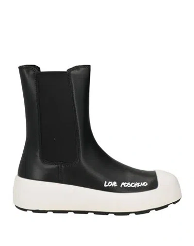 Love Moschino Woman Ankle Boots Black Size 6 Leather, Plastic