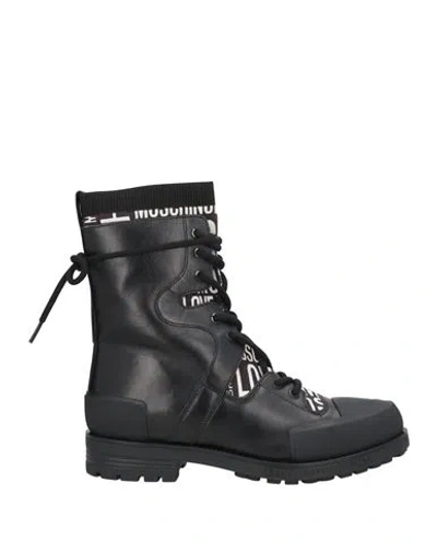 Love Moschino Woman Ankle Boots Black Size 8 Leather, Textile Fibers