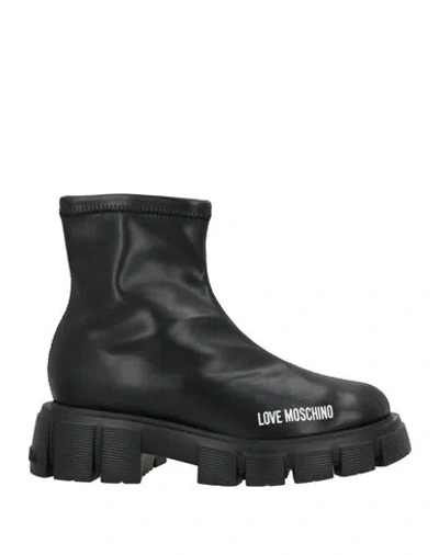 Love Moschino Woman Ankle Boots Black Size 8 Synthetisches Material In Animal Print