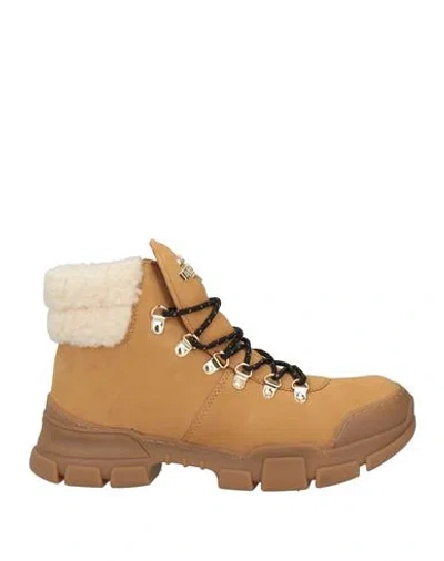 Love Moschino Woman Ankle Boots Camel Size 6 Leather In Brown