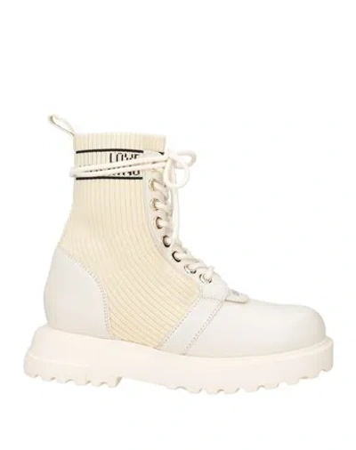Love Moschino Woman Ankle Boots Off White Size 5 Calfskin, Textile Fibers