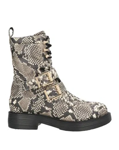 Love Moschino Woman Ankle Boots Taupe Size 8 Leather In Animal Print