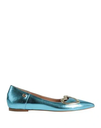 Love Moschino Woman Ballet Flats Azure Size 7 Leather