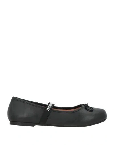 Love Moschino Woman Ballet Flats Black Size 8 Leather, Textile Fibers, Synthetic Material
