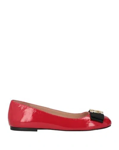 Love Moschino Woman Ballet Flats Red Size 8 Leather