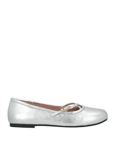 Love Moschino Woman Ballet Flats Silver Size 8 Leather