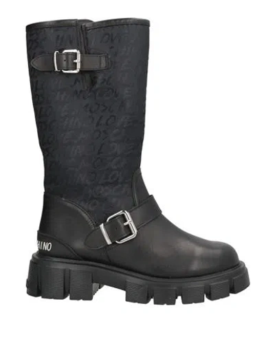Love Moschino Woman Boot Black Size 10 Textile Fibers, Leather
