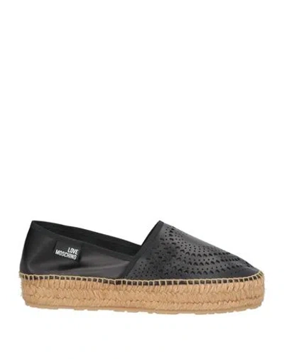 Love Moschino Woman Espadrilles Black Size 10 Leather, Textile Fibers