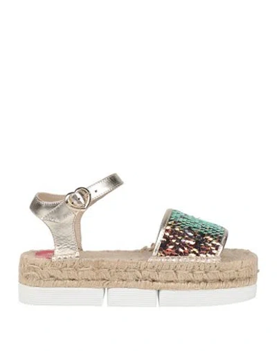 Love Moschino Woman Espadrilles Green Size 7 Leather, Textile Fibers