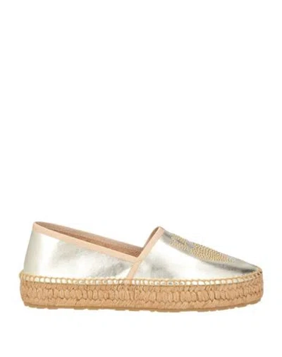 Love Moschino Woman Espadrilles Platinum Size 6 Leather, Textile Fibers In Gold