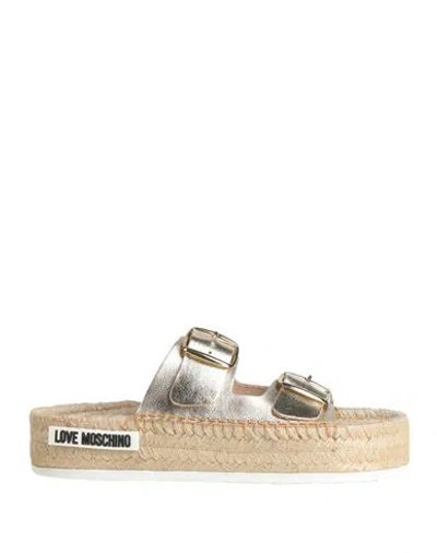 Love Moschino Woman Espadrilles Platinum Size 8 Leather In Grey