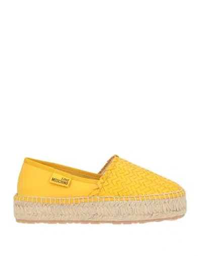 Love Moschino Woman Espadrilles Yellow Size 6 Soft Leather, Textile Fibers