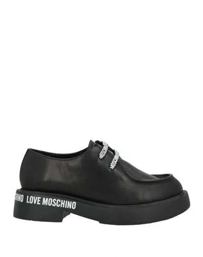 Love Moschino Woman Lace-up Shoes Black Size 7 Leather