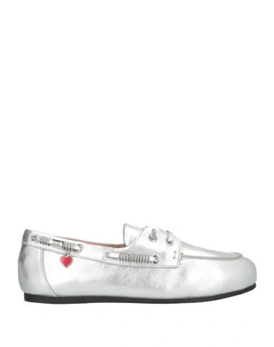 Love Moschino Woman Loafers Silver Size 8 Leather