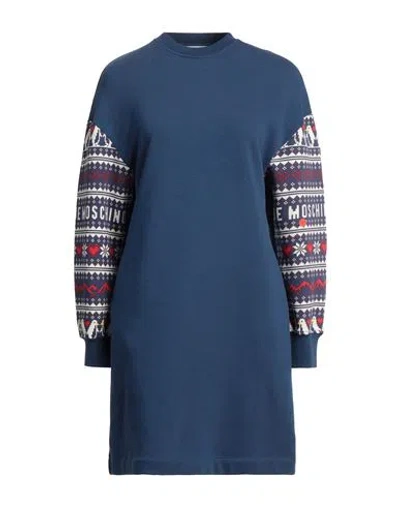 Love Moschino Woman Mini Dress Navy Size 6 Cotton, Polyester, Elastane In Navy Blue