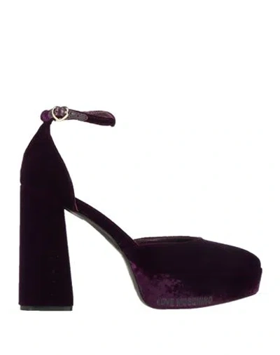 Love Moschino Woman Pumps Plum Size 7 Textile Fibers In Purple