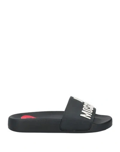 Love Moschino Logo-embossed Open-toe Slides In Black