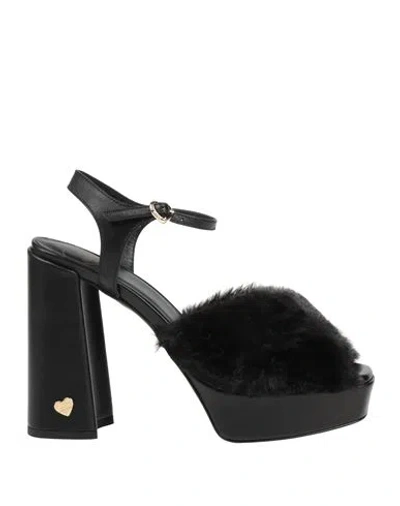 Love Moschino Woman Sandals Black Size 8 Leather, Textile Fibers