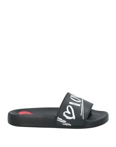 Love Moschino Logo-print Grained-texture Slides In Black