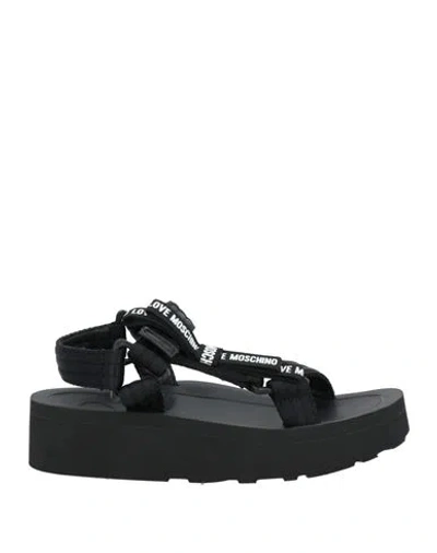 Love Moschino Woman Sandals Black Size 8 Textile Fibers
