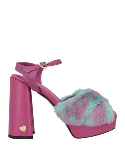 Love Moschino Woman Sandals Fuchsia Size 6 Leather, Textile Fibers In Pink