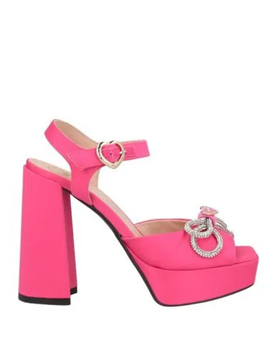 Love Moschino Woman Sandals Fuchsia Size 7 Textile Fibers In Pink