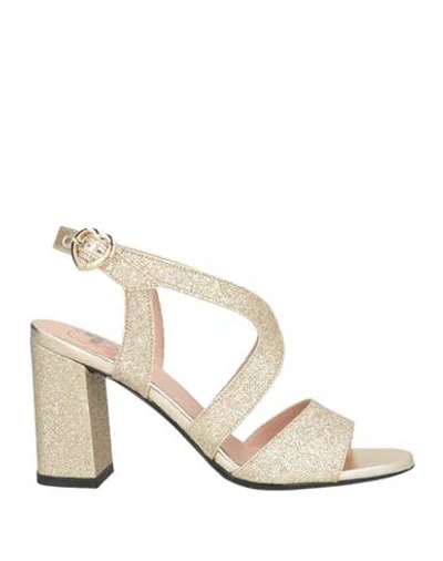 Love Moschino Woman Sandals Gold Size 8 Synthetic Material In Neutral