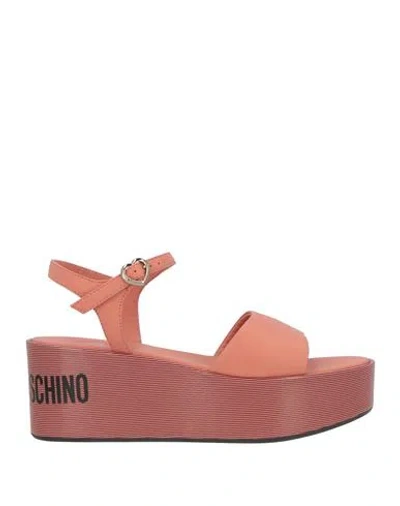 Love Moschino Woman Sandals Salmon Pink Size 8 Leather In Brown