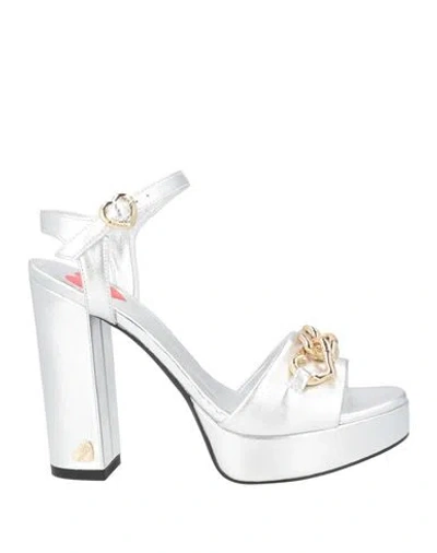 Love Moschino Woman Sandals Silver Size 8 Leather