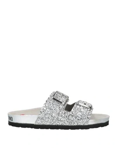Love Moschino Woman Sandals Silver Size 8 Rubber