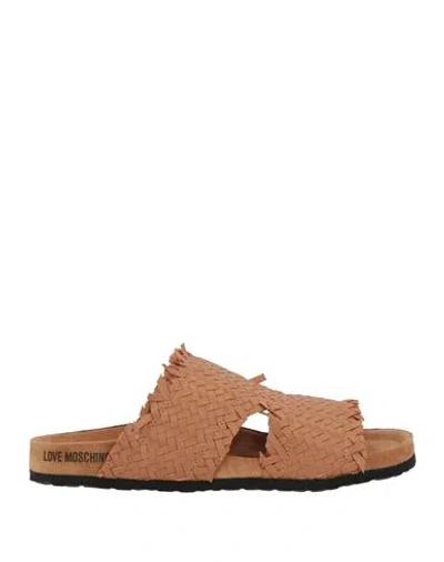 Love Moschino Woman Sandals Tan Size 8 Textile Fibers In Brown