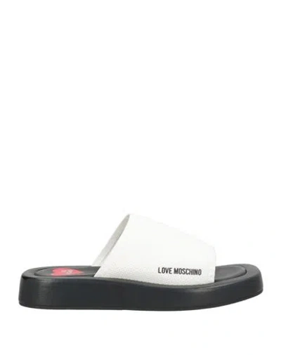 Love Moschino Woman Sandals White Size 6 Textile Fibers