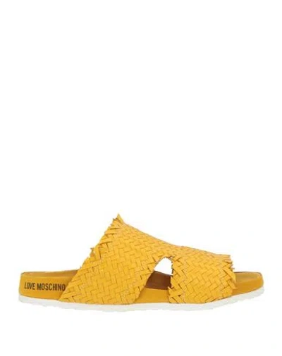 Love Moschino Woman Sandals Yellow Size 7 Textile Fibers