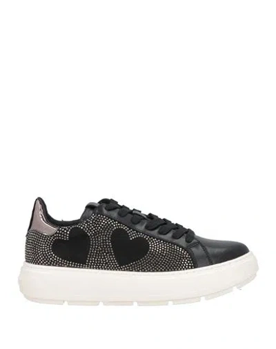 Love Moschino Woman Sneakers Black Size 5 Leather, Textile Fibers