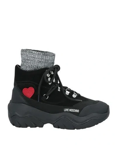 Love Moschino Woman Sneakers Black Size 8 Leather, Textile Fibers