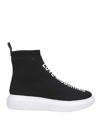 Love Moschino Woman Sneakers Black Size 8 Textile Fibers