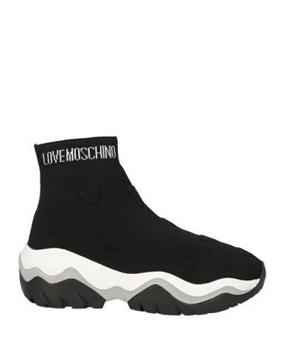 Love Moschino Woman Sneakers Black Size 8 Textile Fibers