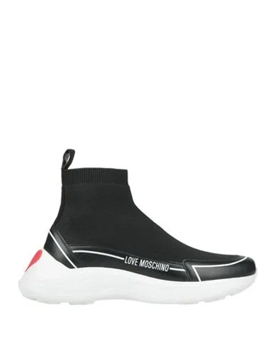 Love Moschino Woman Sneakers Black Size 8 Textile Fibers, Calfskin