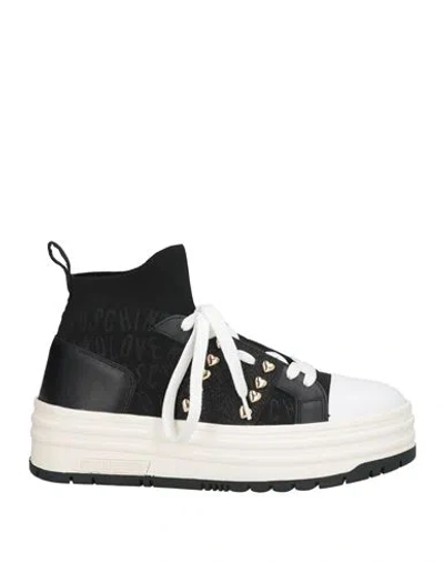 Love Moschino Woman Sneakers Black Size 8 Textile Fibers, Leather