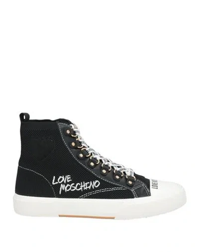 Love Moschino Woman Sneakers Black Size 10 Textile Fibers, Leather