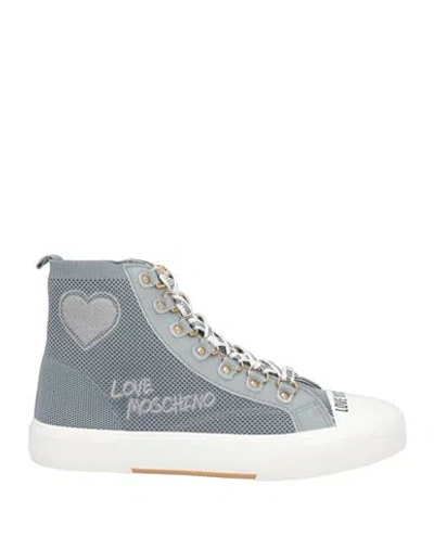 Love Moschino Woman Sneakers Grey Size 7 Textile Fibers, Leather