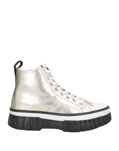 Love Moschino Woman Sneakers Platinum Size 10 Textile Fibers In Silver