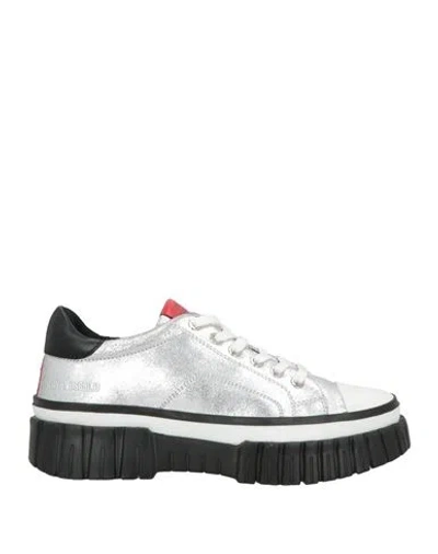 Love Moschino Woman Sneakers Silver Size 10 Leather