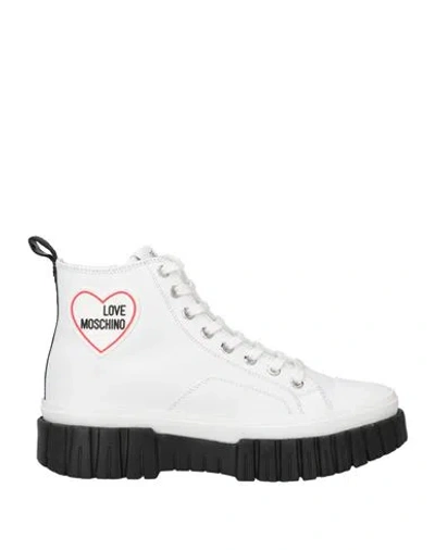 Love Moschino Woman Sneakers White Size 10 Calfskin, Textile Fibers