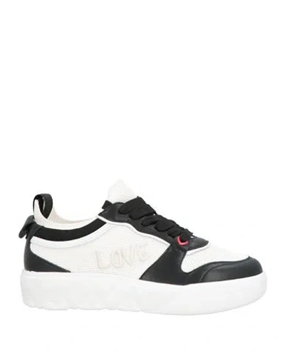 Love Moschino Woman Sneakers White Size 6 Calfskin, Textile Fibers