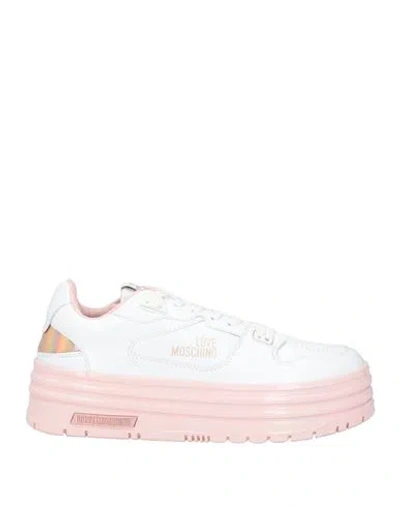 Love Moschino Woman Sneakers White Size 11 Calfskin, Textile Fibers