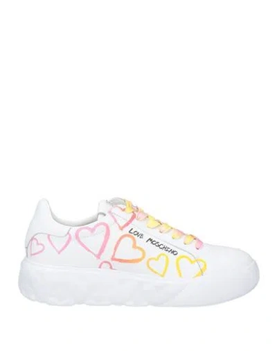 Love Moschino Woman Sneakers White Size 8 Leather In Multicolour