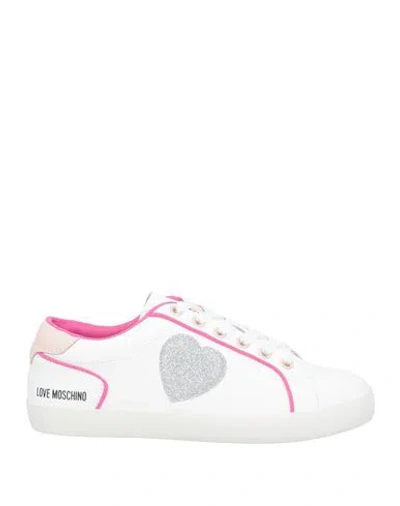 Love Moschino Woman Sneakers White Size 8 Leather, Rubber