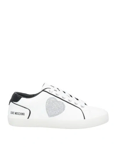 Love Moschino Woman Sneakers White Size 8 Leather, Rubber