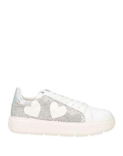 Love Moschino Woman Sneakers White Size 10 Leather, Textile Fibers